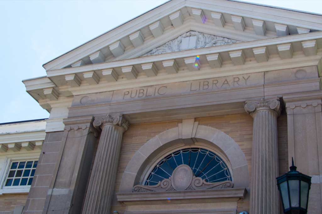 Norwalk Public Library Connecticut. Greek / Roman style columns. Marble building